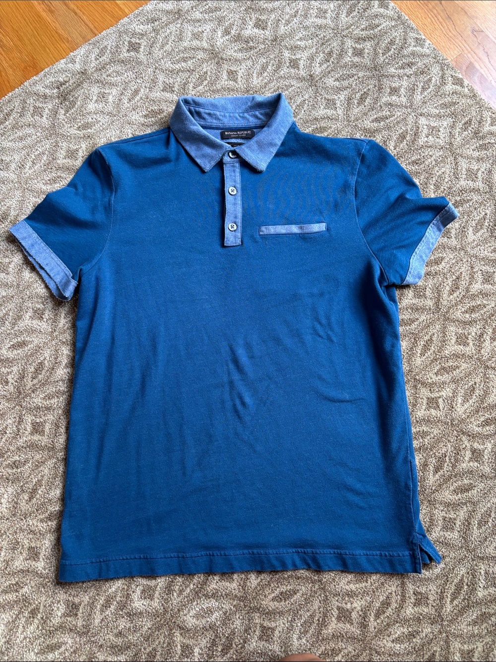 Banana Republic Blue Polo with Chambray Trim